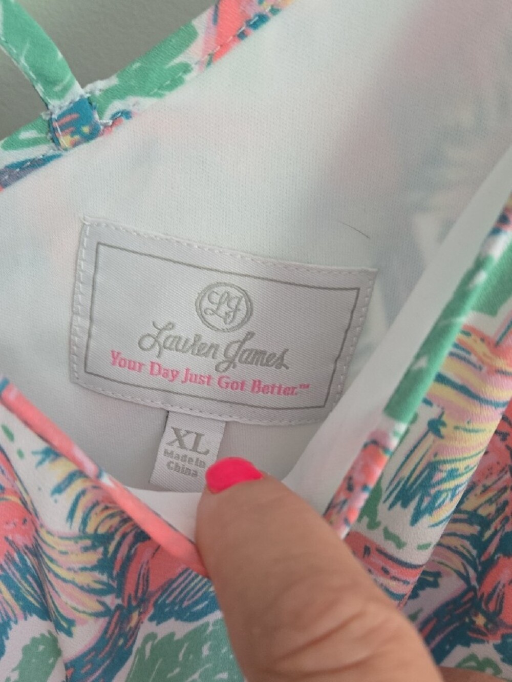 Lauren James Palm Print Slip Dress — Coral Pink & Mint Xl - Picture 2 of 3